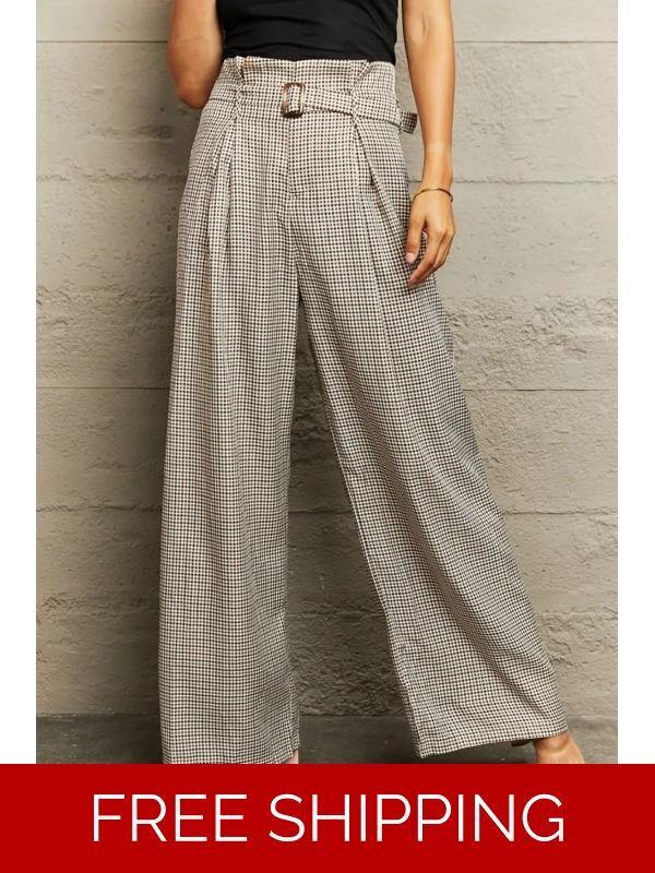 Plaid Wide Leg Pants